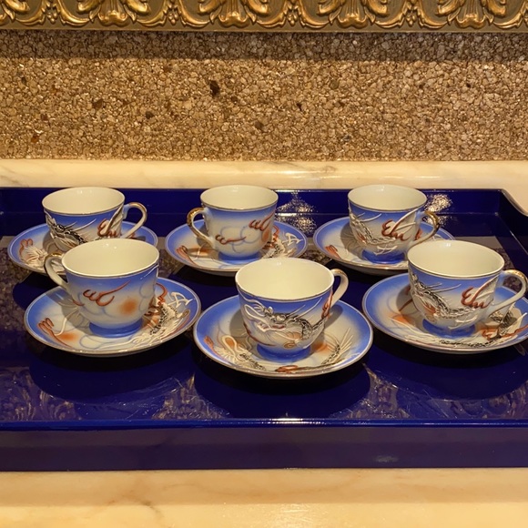 Vintage Raised Hand Painted Dragon Betson Demitasse cup & saucer Bone China SET - Picture 2 of 14